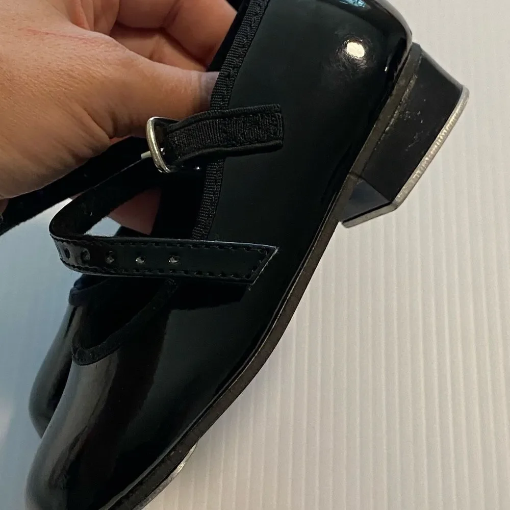Revolution Dancewear 801 Student Black glossy Shiny Tap Shoes 10 child
